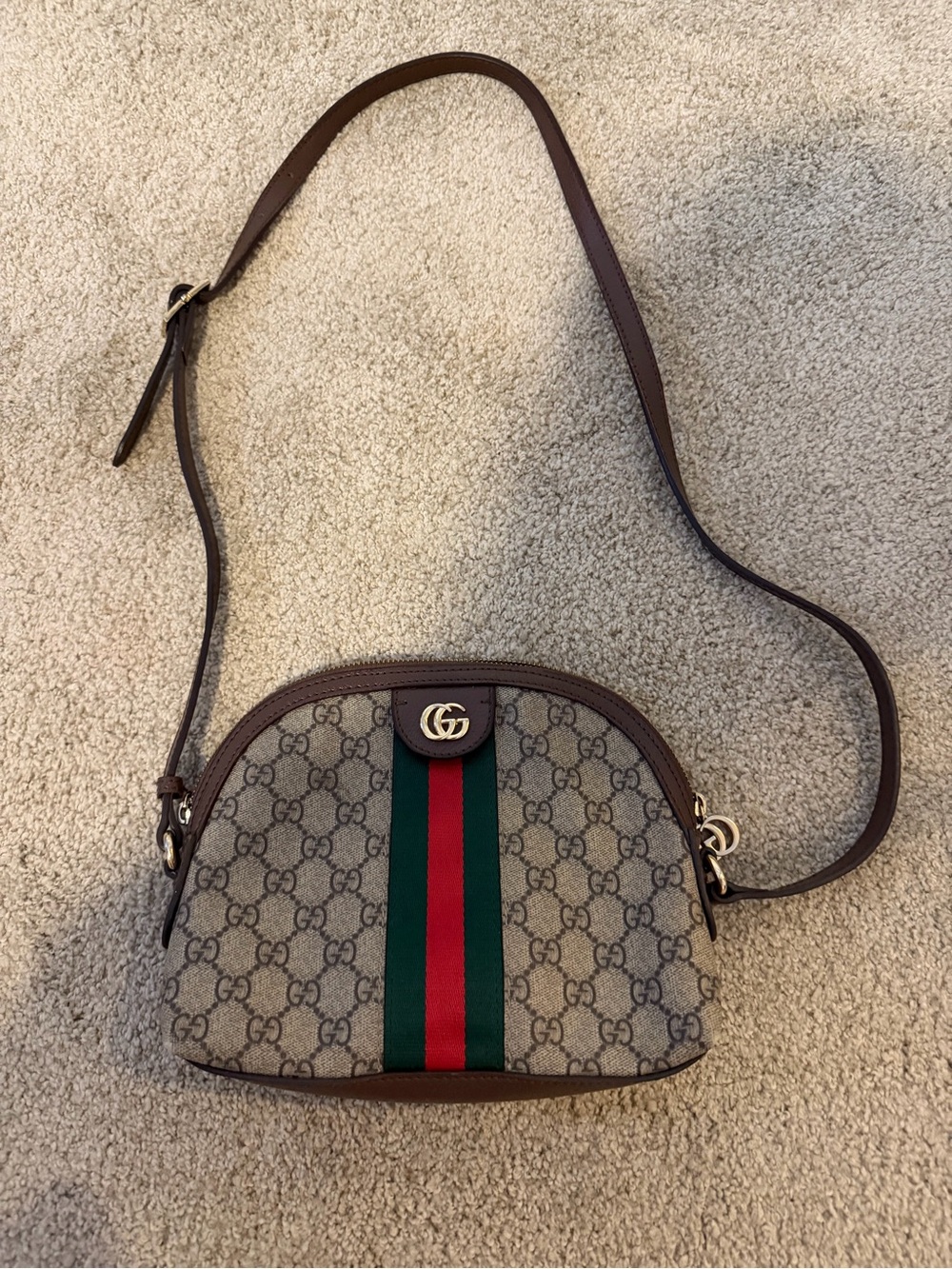 Luxury Brown GG Canvas Crossbody with Green and Red Web Stripe